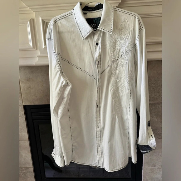 ROAR Buckle Y2K Men’s Refined Embroidered Button White Western Style Shirt XL - Picture 1 of 16